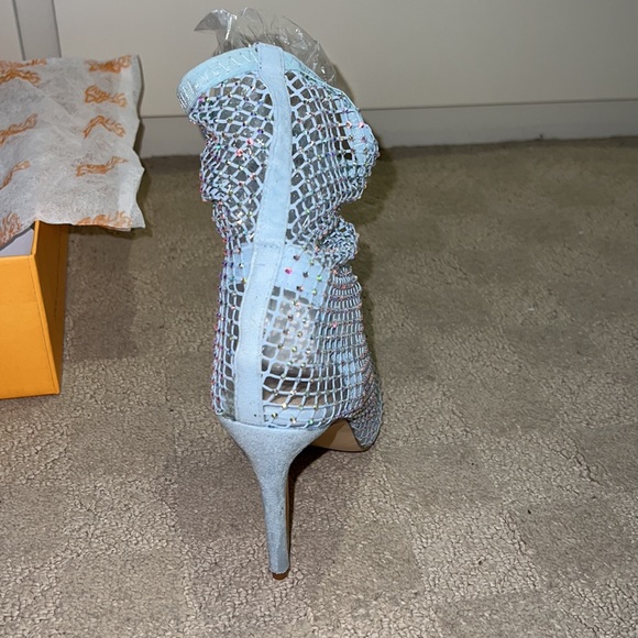 Public Desire Light Blue Crystal Bootie Sock Heels - Picture 5 of 5